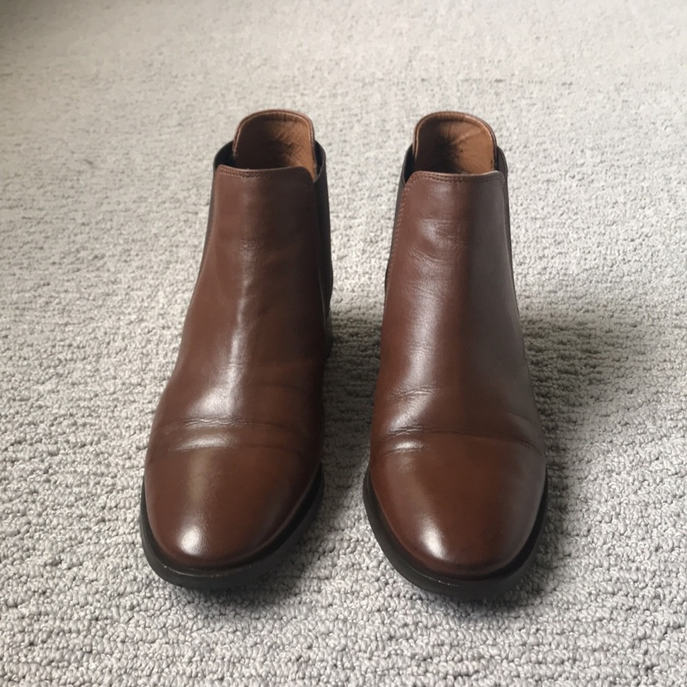 Topshop brown leather Chelsea ankle boots with low block heel